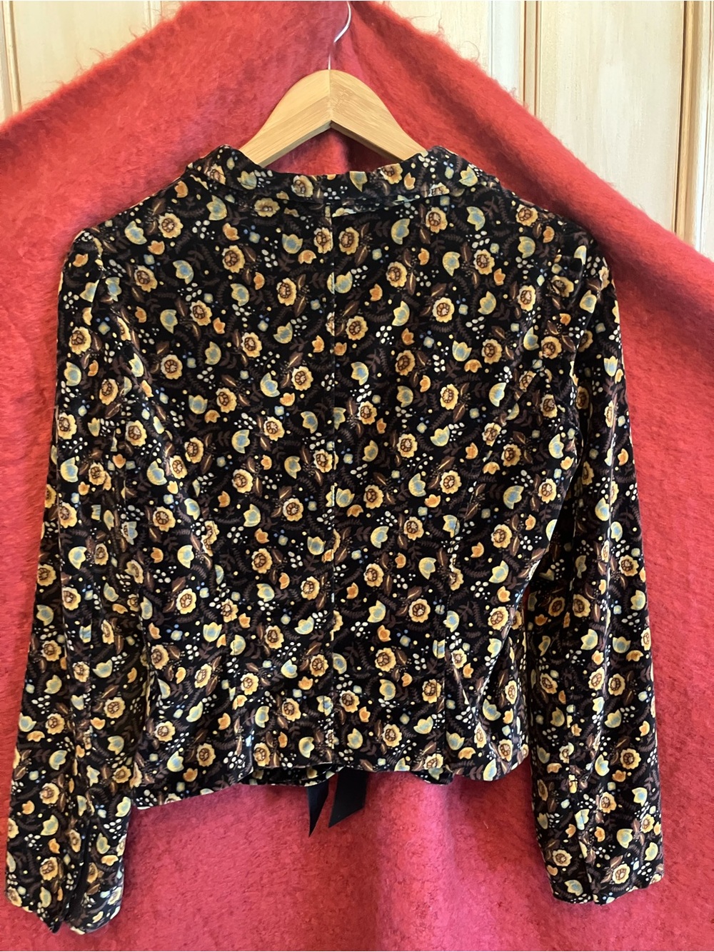 Free People Black Floral Velvet Ribbon-Tie Blazer - Picture 4 of 4